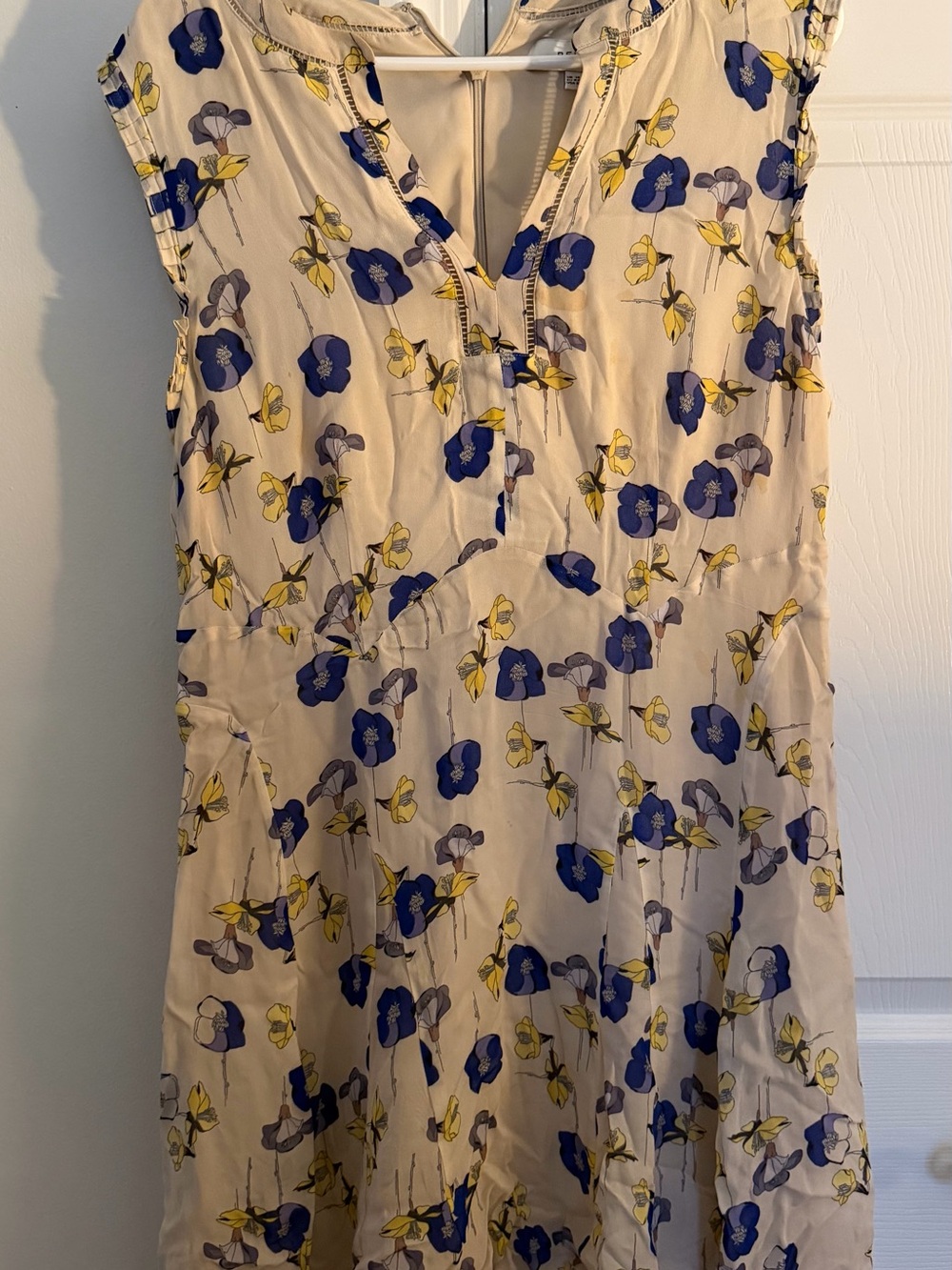 Reiss Cream Mini Dress with Blue & Yellow Floral Print
